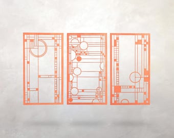 Arts & Crafts Architectural Wood Panel Trio #4-5-6 | Coonley Playhouse | Mission Style | Wall Art | Prairie School | Frank Lloyd Wright
