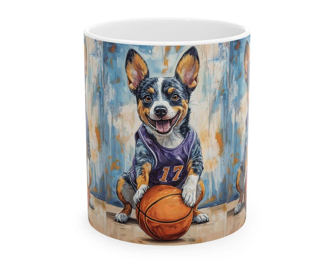 Australian Cattle Dog Basketball Mug | Glossy Ceramic Art Print, Dog Lover Gift