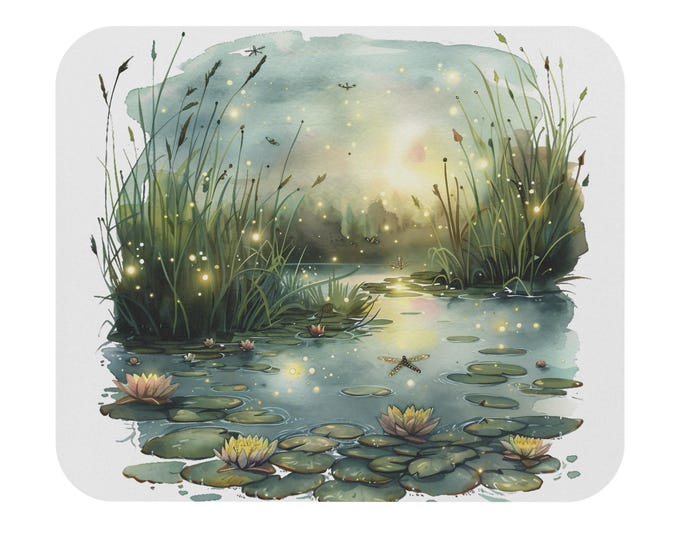 Lily Pond Watercolor Mouse Pad | Serene Nightscape