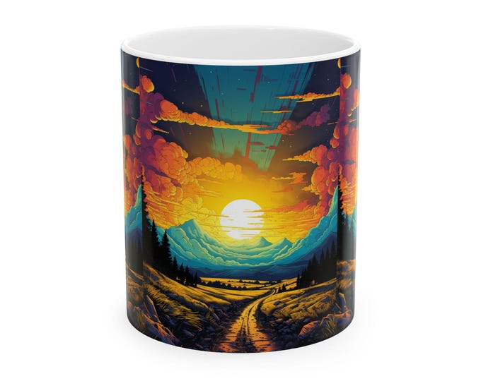 Dusty Mountain Road Landscape Mug | Scenic Sunset at Dusk Ceramic Mug