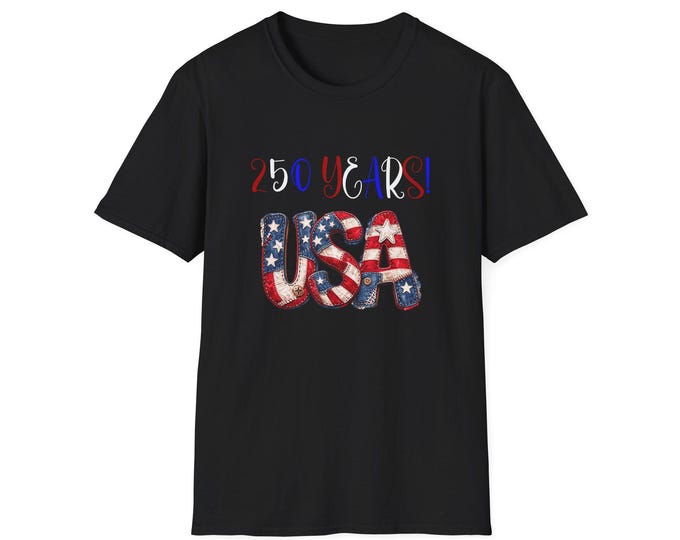 250 Years Independence Patchwork Tee | Whimsical Font Patriotic Design