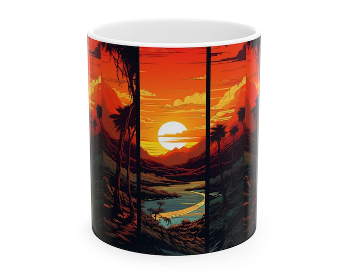 Tropical Sunset Pop Art Style Landscape Mug