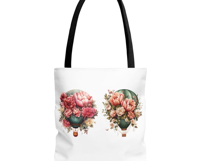 Floral Hot Air Balloon Tote Bag | Botanical Vintage Balloon Design