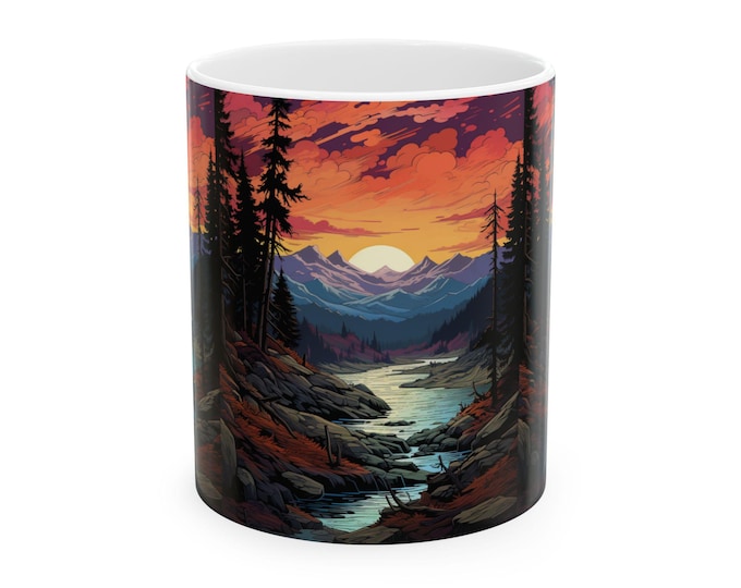 Pop Art River Valley Mountain Mug | Ceramic Mug