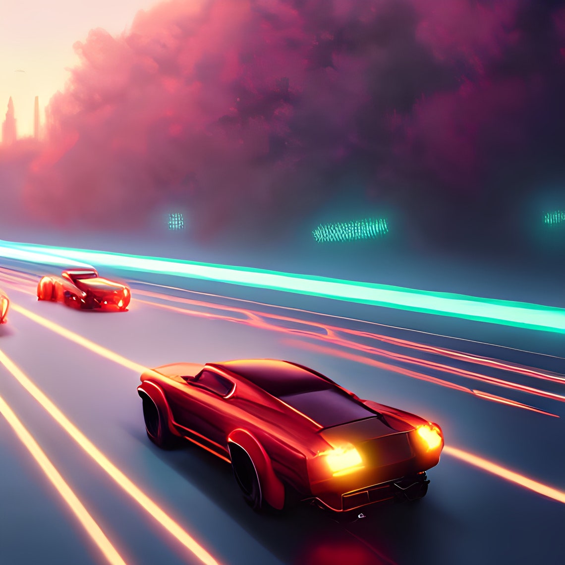 Futuristic Scifi Highway Digital Art Print AI Generated Etsy