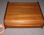 Vintage Modernist Teak Roll Top Tambour 3 Section Desk or Jewelry Organizer Beautiful Condition