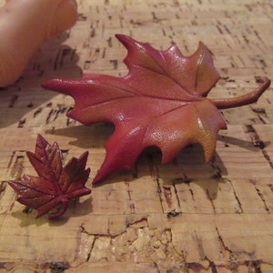 Mid Century Sixties 2 Leather Leaf Brooches Pins Canada Kitsch Burnt Orange Tones Excellent Condition