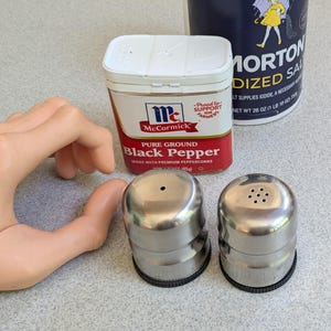 Mid Century Modern Polished Stainless Steel Danish Design Small Salt & Pepper Set Classic Design 18/8 Stainless Steel Excellent