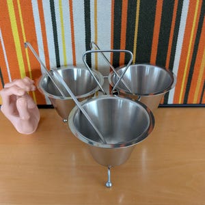 Rare Mid Century Modern  Stainless Steel Triple Server Caddy Norway Sauces Condiments Excellent Condition