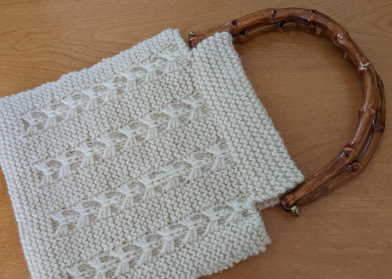 Vintage Mid Century Sixties Wool Knit Bag Purse R… - image 2