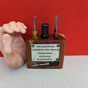 Vintage Yellowstone National Park Souvenir Cedar Multi Tool Holder 50s Wonderful Condition Kitschy Fun