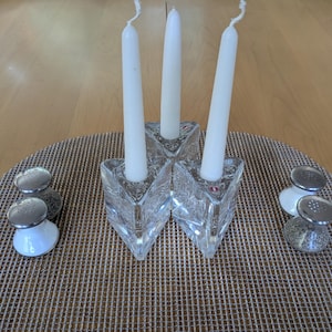 Trio Of Arkipelago Ittala Clear Crystal Finnish Candle Holders By Timo Sarpaneva 60s 3.5 Inches Tall Triangular Excellent Unused