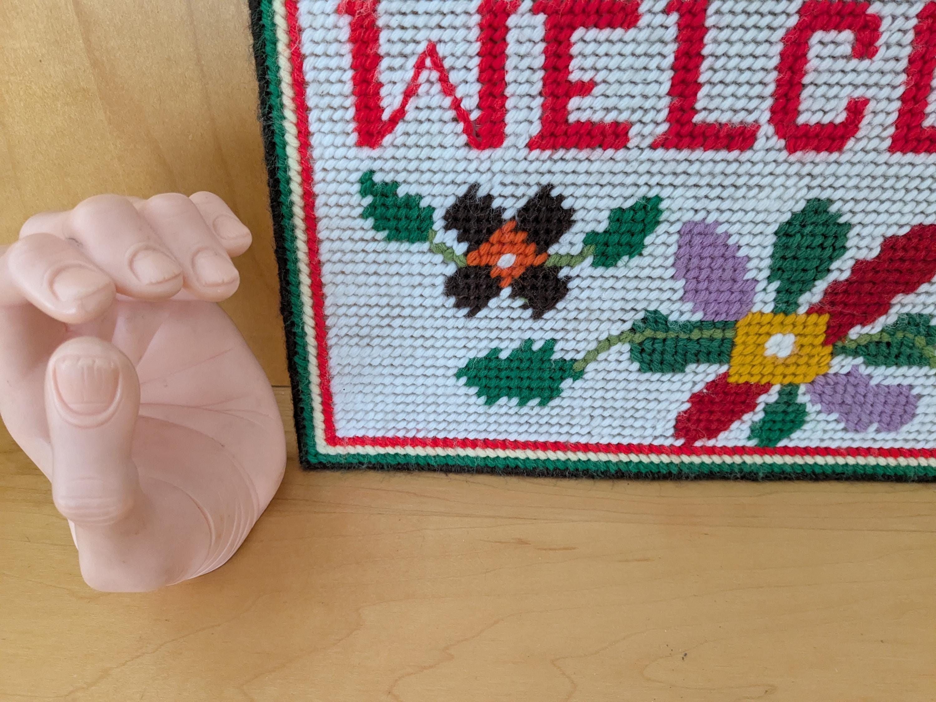 Vintage Needlepoint Welcome Sign Multi Color Hang It on Your Door ...