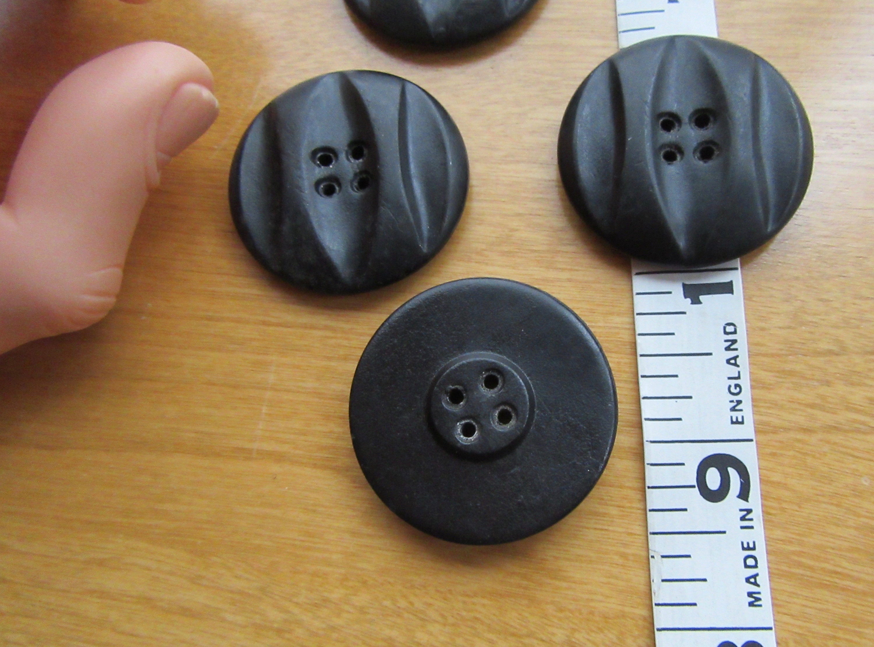 Vintage Large Black Coat Buttons Lot Of 4 Matte Finish Mid Etsy