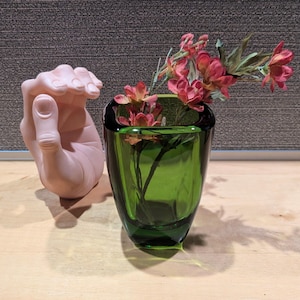 MCM Viking Glass Vase Green Rounded Rectangular Rare Piece Excellent Condition No Flaws Beautiful