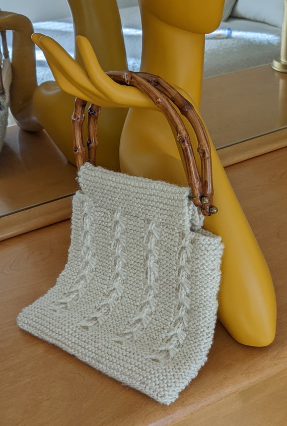 Vintage Mid Century Sixties Wool Knit Bag Purse R… - image 1
