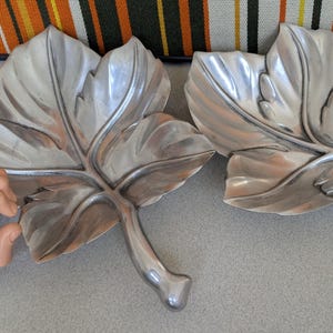 MCM Royal Hickman RH-1 Bruce Fox Signed Aluminum Pair of Leaf Dish