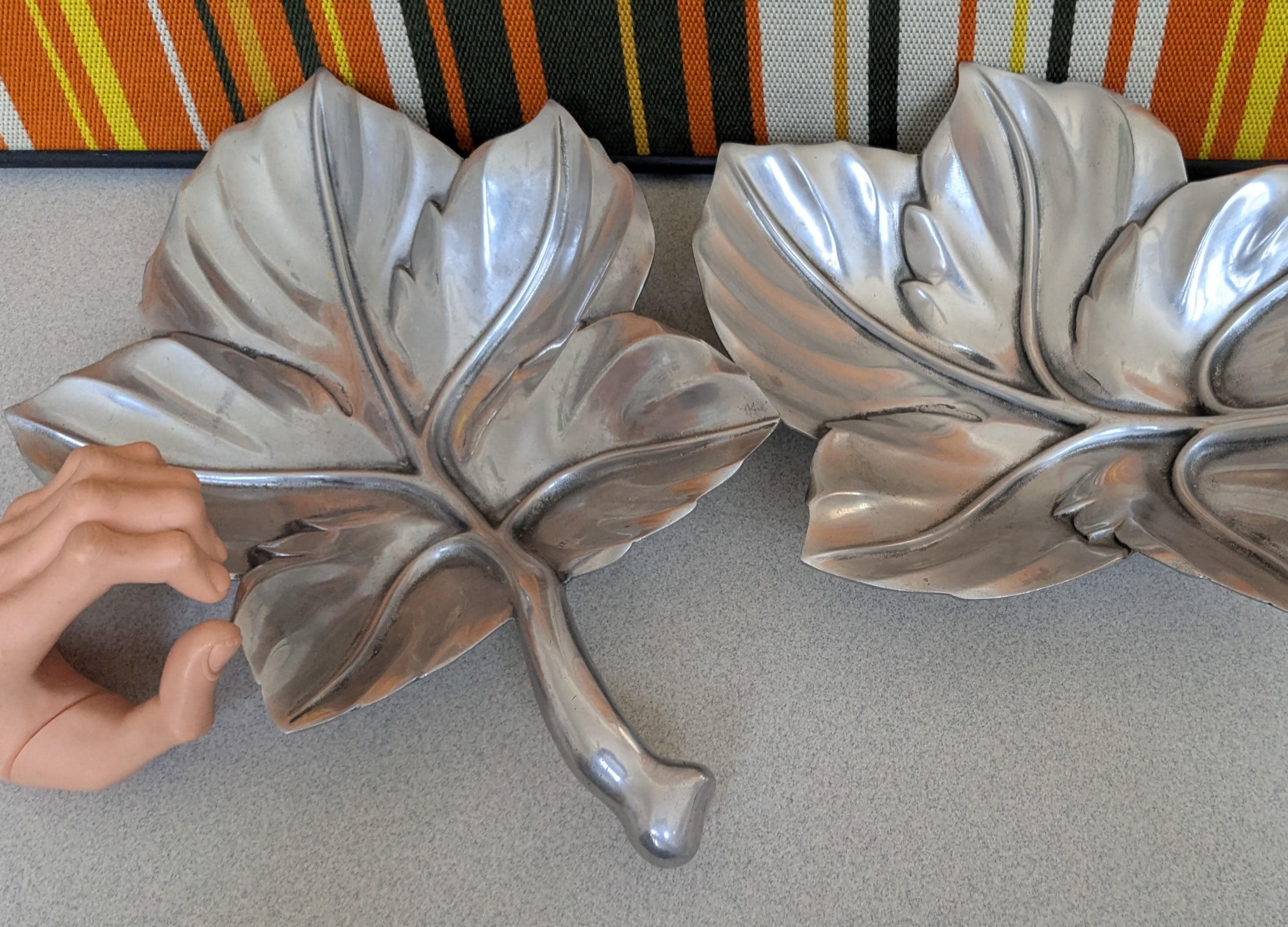MCM Royal Hickman RH-1 Bruce Fox Signed Aluminum Pair of Leaf Dish