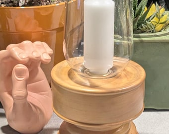 Mid Century 60s Hardwood Wood Candle Holder Hurricane Striking Excellent