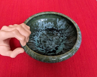 Retro Mid Century Modern Ceramic Bowl Verdigris Blue Green Fantastic Glaze Decor Candy Keys Trinkets Excellent