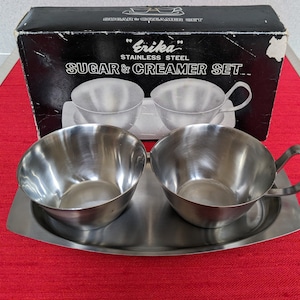 Vintage Retro 50&#39;s 60&#39;s Nasco Kingsford Stainless Steel Sugar Creamer New In Box &quot;Old Stock&quot; Stored for 6-7 Decades Larger Capacity Pristine