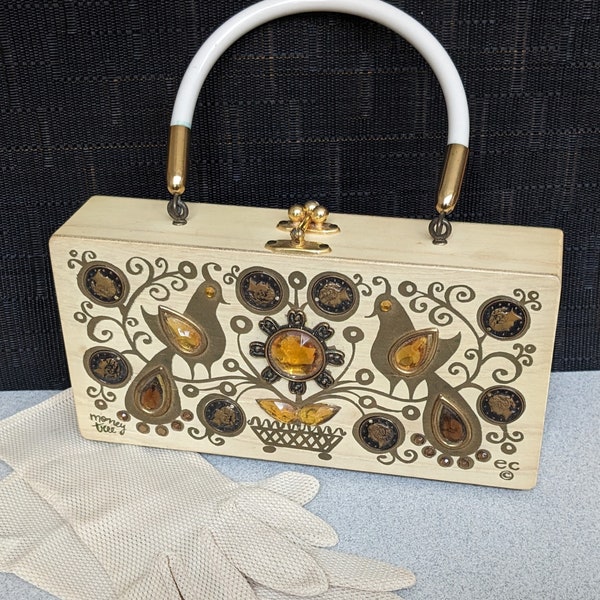 Vintage Sixties Enid Collins of Texas Mini Box Bag 1969 Money Tree Pattern Excellent Beautiful