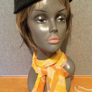 Yikes Scarf Shop Vintage 100% Silk Chiffon Scarf Echo Mid Century Orange Yellow Pink Ivory Hand Rolled Japan Retro Quality Excellent