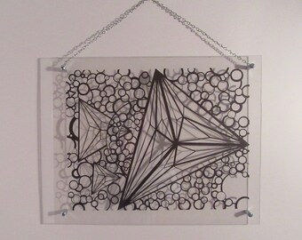 Artista hecho geométrico plexiglás corte papel suspensión sombra pared arte minimalista moderno llamativo