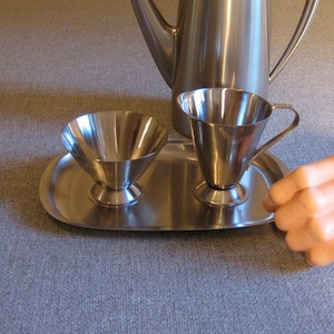 Mid Century Modern Eames Era Silver Stainess Steel Serving Set Sugar Creamer Tray Unused Japan