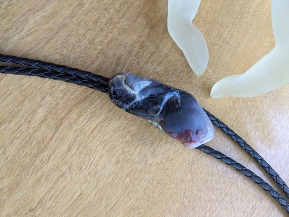 Modernist Agate Quality Stone Bolo Tie Agate Gray… - image 1