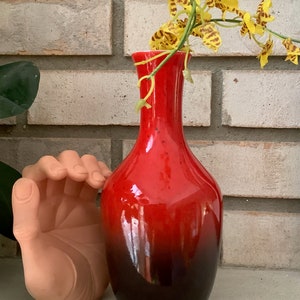 Vintage Mid Century Royal Haeger Vase Red Black Gray Ceramic  Iconic Shape Sixties 8.25 Inches Tall Excellent