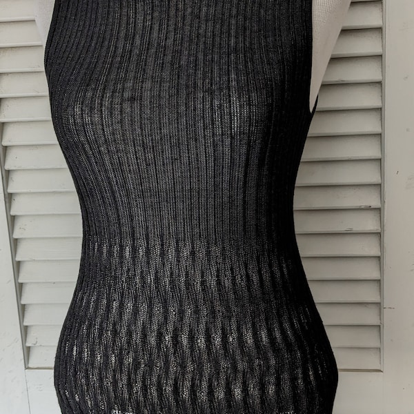 Vintage Beautiful Dressy Escada Linen Knit Sweater Top Tank Semi Black Textured Sheer Stretch Size S