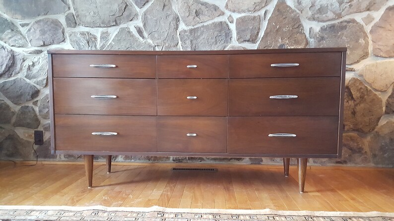 Mid Century Modern Stanley Furniture 9 Drawer Lowboy Dresser Image 0