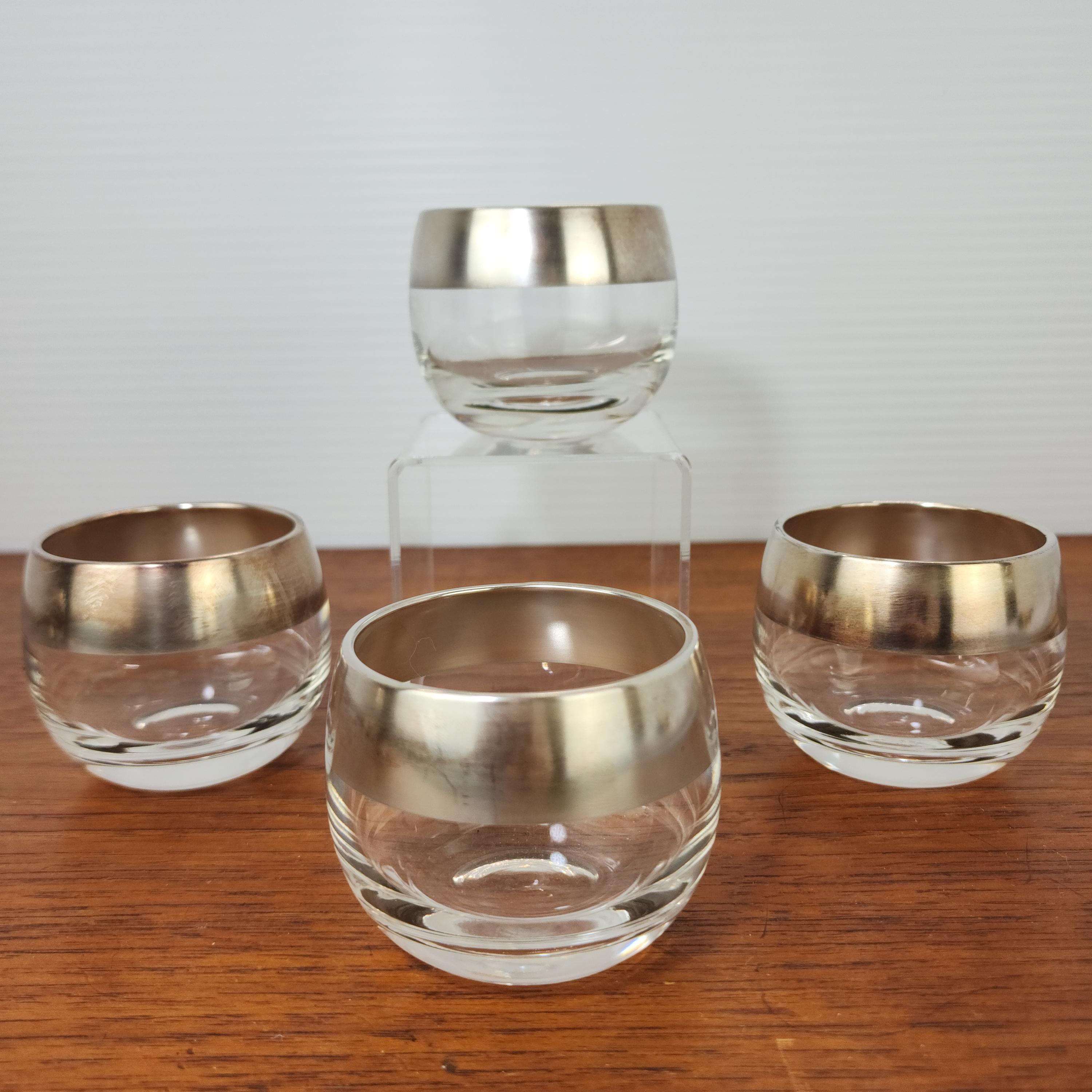 Vintage Dorothy Thorpe Roly Poly Glasses,Choose from Set  of 4 Sterling Silver Band Mid-Century Cocktail Tumblers, Lg roly poly or Highball