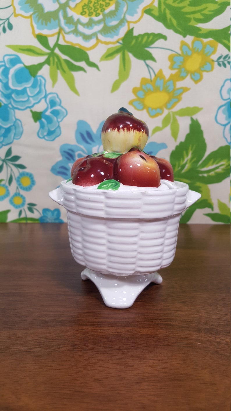 1950s Vintage Lefton Apple Sugar Bowl Dish Fruit Ceramic Etsy