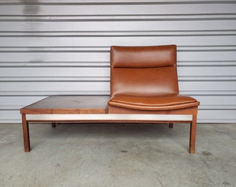 Vintage 1950s Midcentury Modern MCM Arthur Umanoff Walnut Modular Sofa for Madison Furniture Camel Brown Seat w/ Table