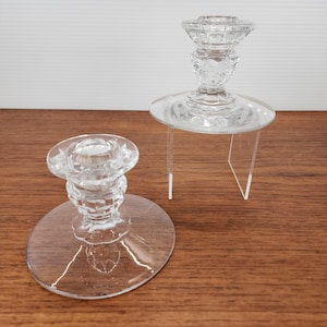 Vintage Fostoria American Candle Holders – Set of 2 – Clear Cubist Glass – Elegant Mid-Century Table Decor