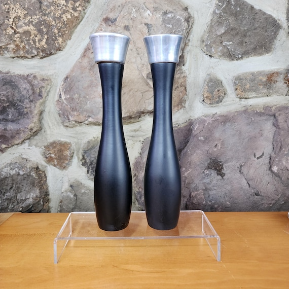 Vintage 1960s Black Salt Shaker & Pepper Mill Grinder Pair, Danish
