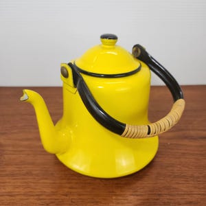 Vintage Made in Japan Yellow Enamel Teapot Mid Century Modern Kitchenware Retro with