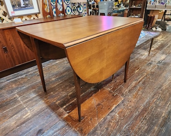 Vintage Mid Century Modern Broyhill Brasilia Drop Leaf Dining Table | Sculpted Walnut Expandable Table | Iconic MCM Furniture