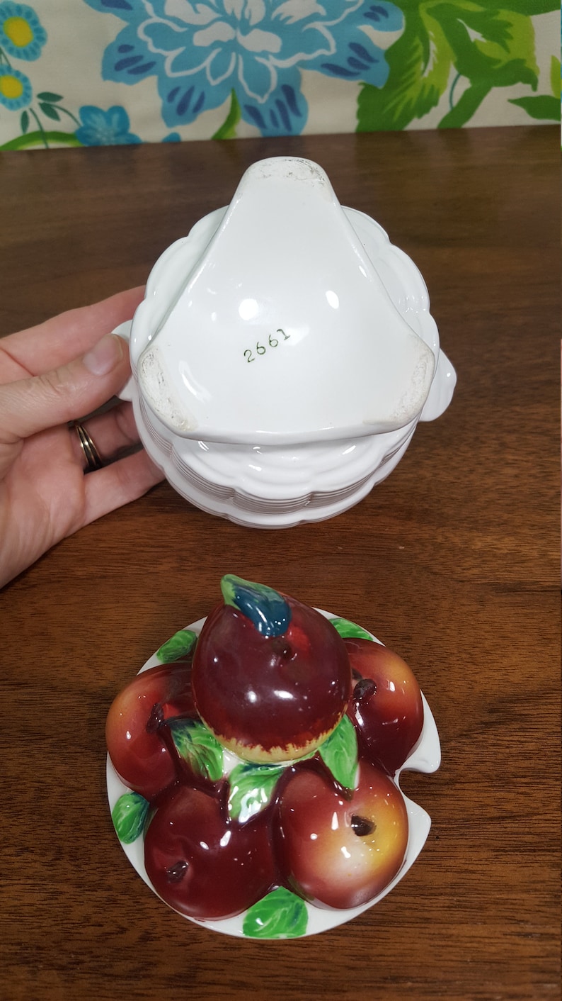 1950s Vintage Lefton Apple Sugar Bowl Dish Fruit Ceramic Etsy