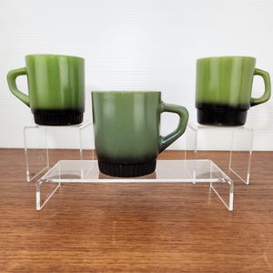 Iconic Vintage Fire-King Stacking Green Mug with Black Ombre Base – Anchor Hocking Mid-Century Coffee Cup - Sold Individually