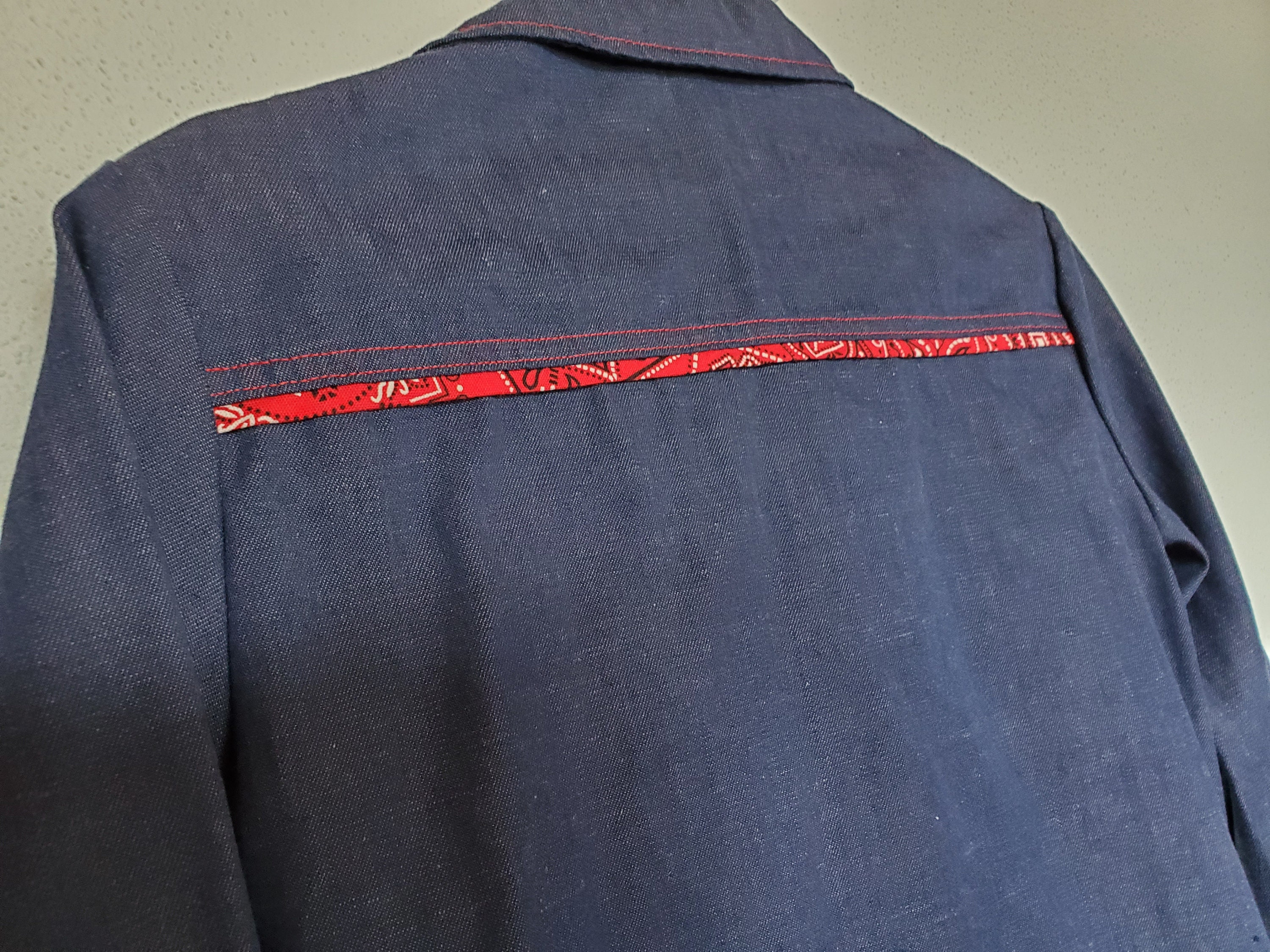 Vintage 1950s 1960s Blue Denim Long Sleeve Shirt with Red | Etsy