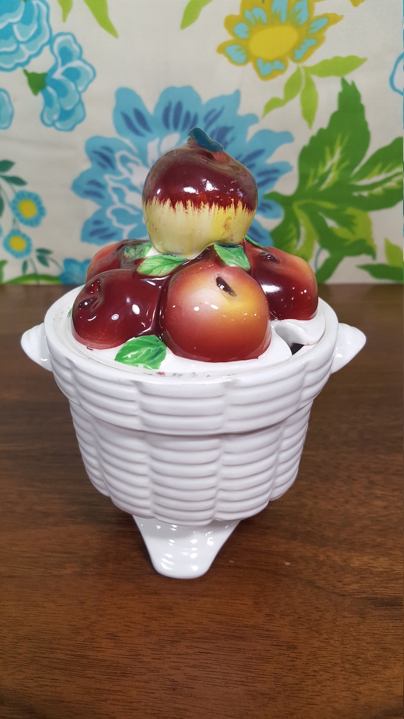 1950s Vintage Lefton Apple Sugar Bowl Dish Fruit Ceramic Etsy