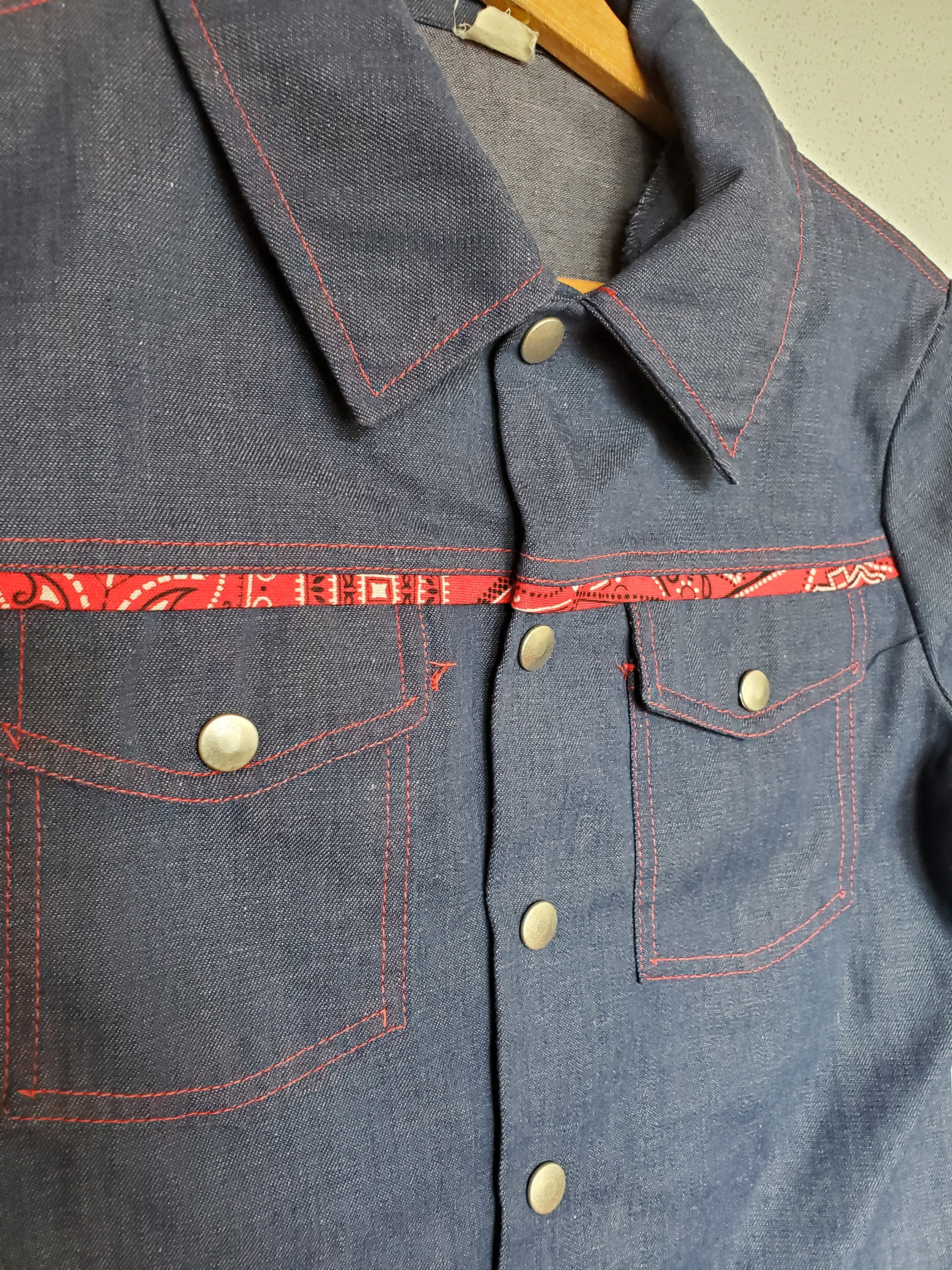 Vintage 1950s 1960s Blue Denim Long Sleeve Shirt with Red | Etsy