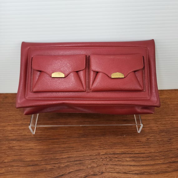Vintage 1960s NOS Red Vinyl Fold over Clutch, Mod
