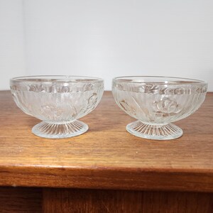 Pair (2) Vintage Iris Clear Low Sherbet Dish by Jeannette – Depression Glass Dessert Bowl