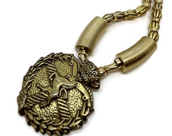 Regal Horse Shield Pendant Handmade Necklace | Recycled Jewelry