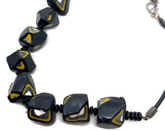 Polymer clay necklace | Black geometric beads