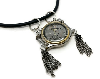 Recycled watch part necklace | resin jewelry
